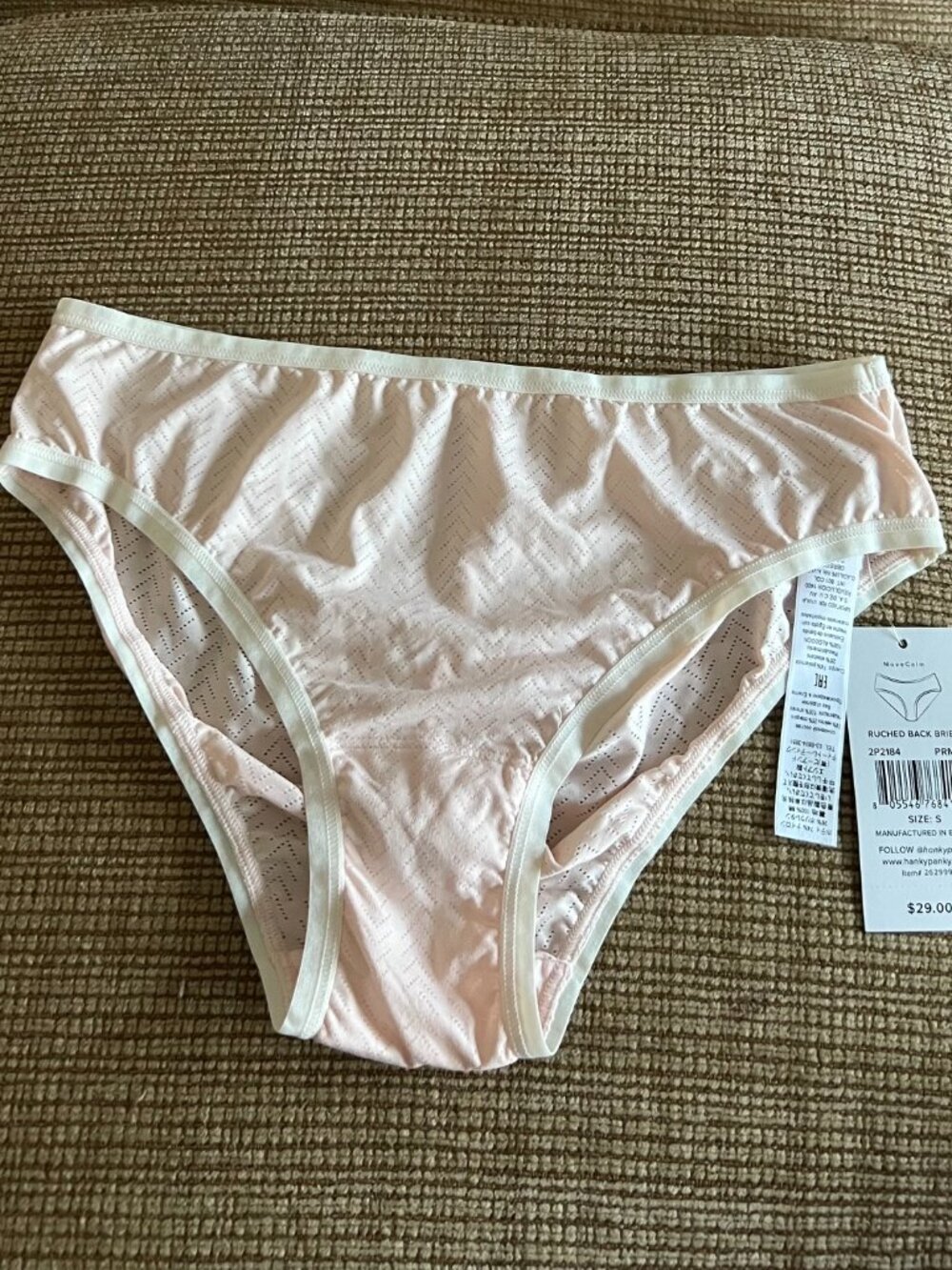 NWT Hanky Panky Move Calm Ruched Back Brief Underwear - Pearl/Marshmallow Size S